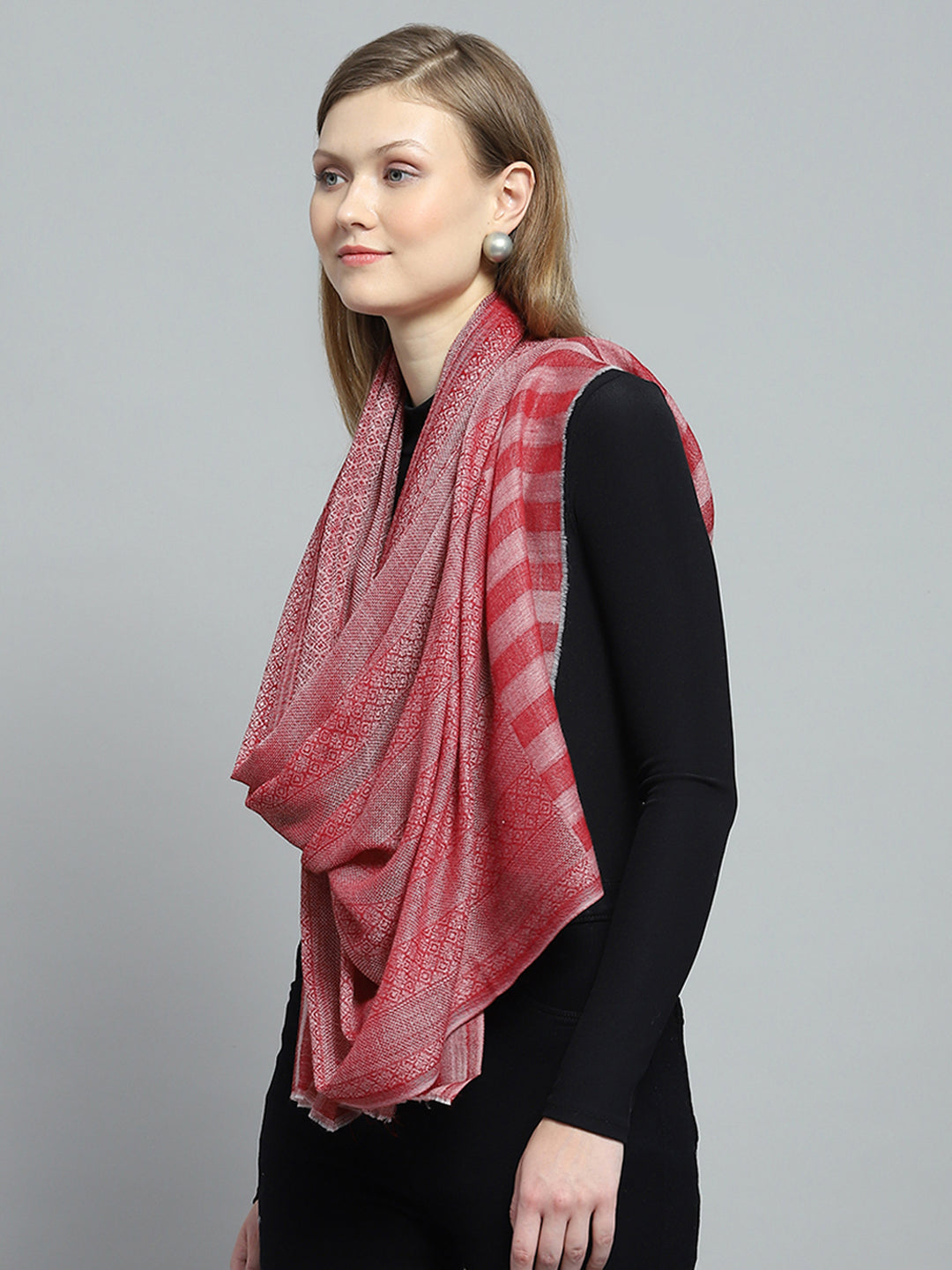 Women Pink Self Design Stole