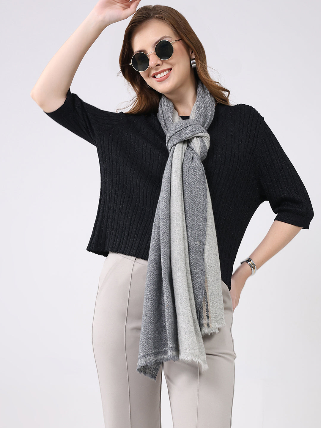 Women Multicolor Self Design Wool Stole