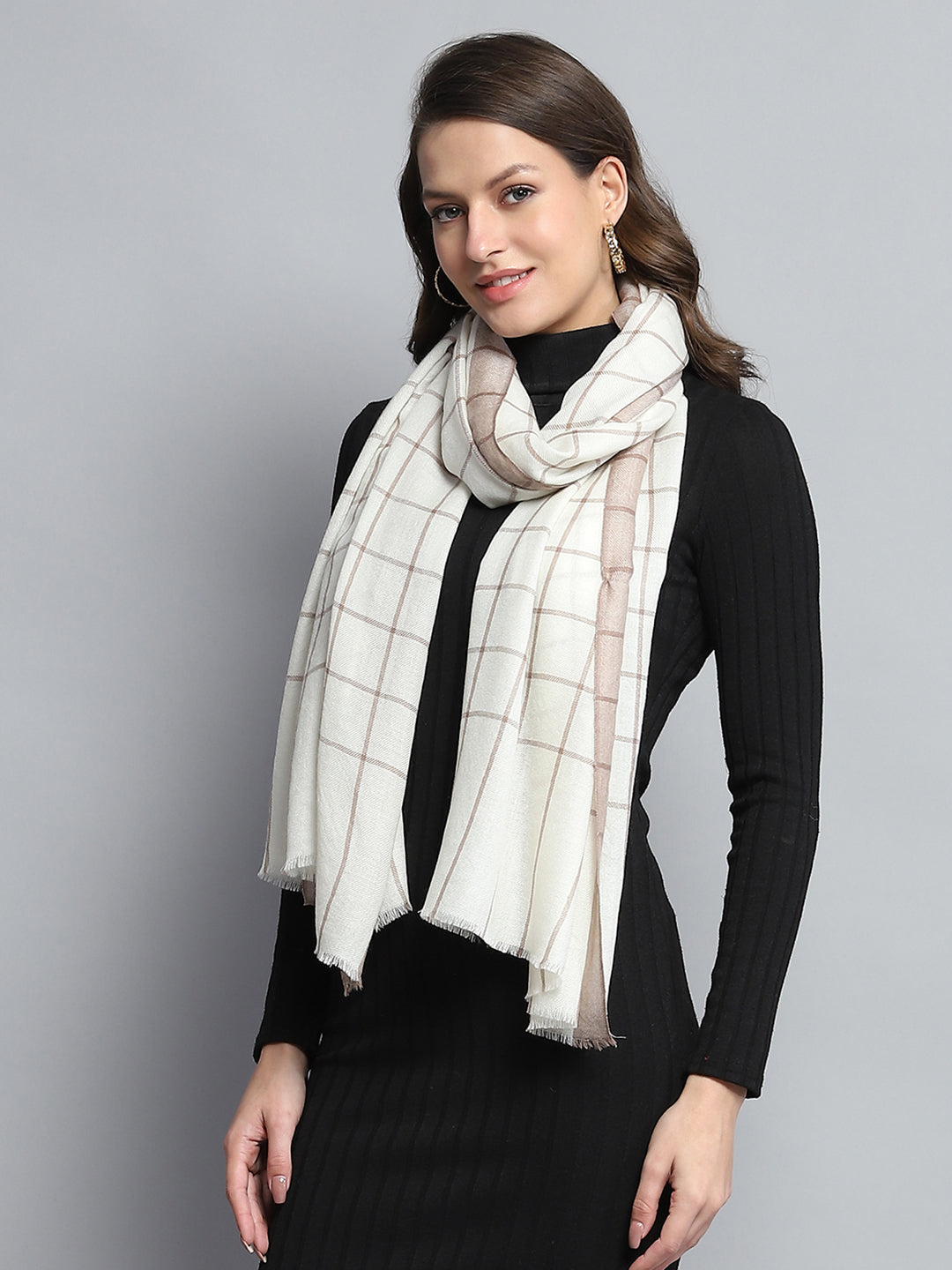 Women White Self Design Stole