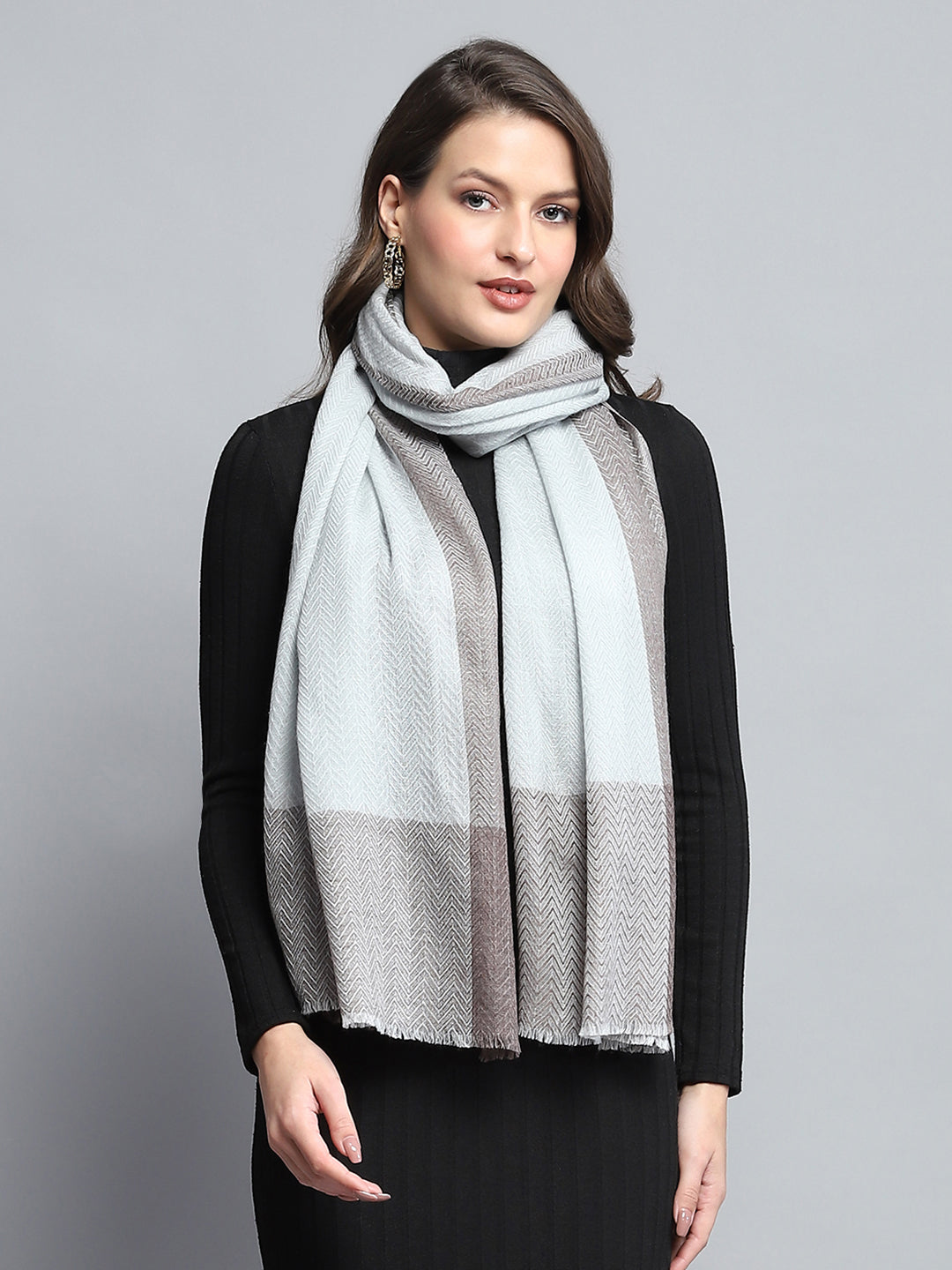 Women Grey Self Design Stole