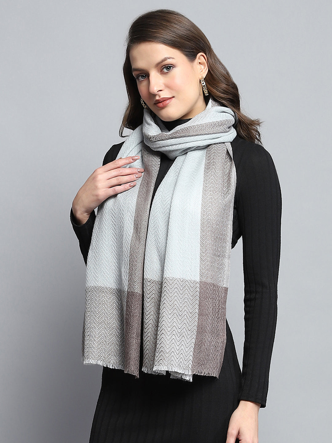 Women Grey Self Design Stole