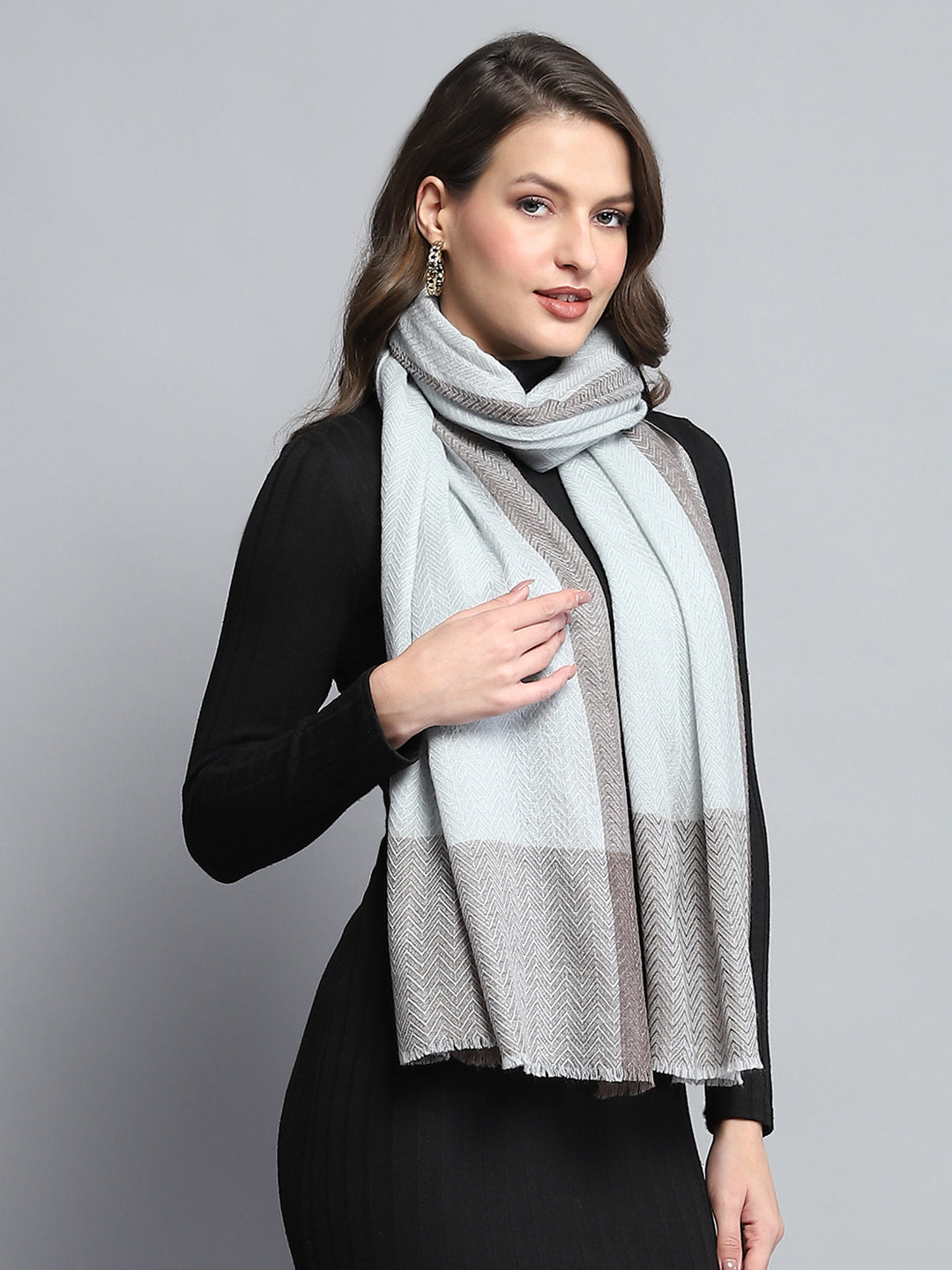 Women Grey Self Design Stole