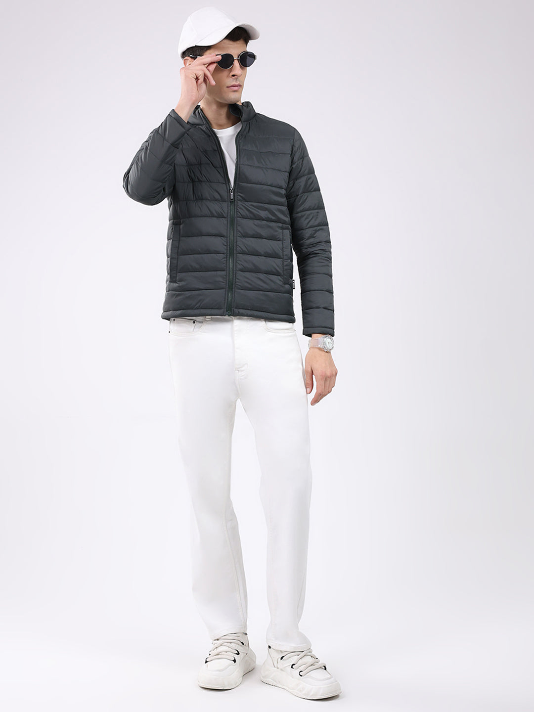 Rock.it Men Dark Green Solid Mock Neck Full Sleeve Jacket