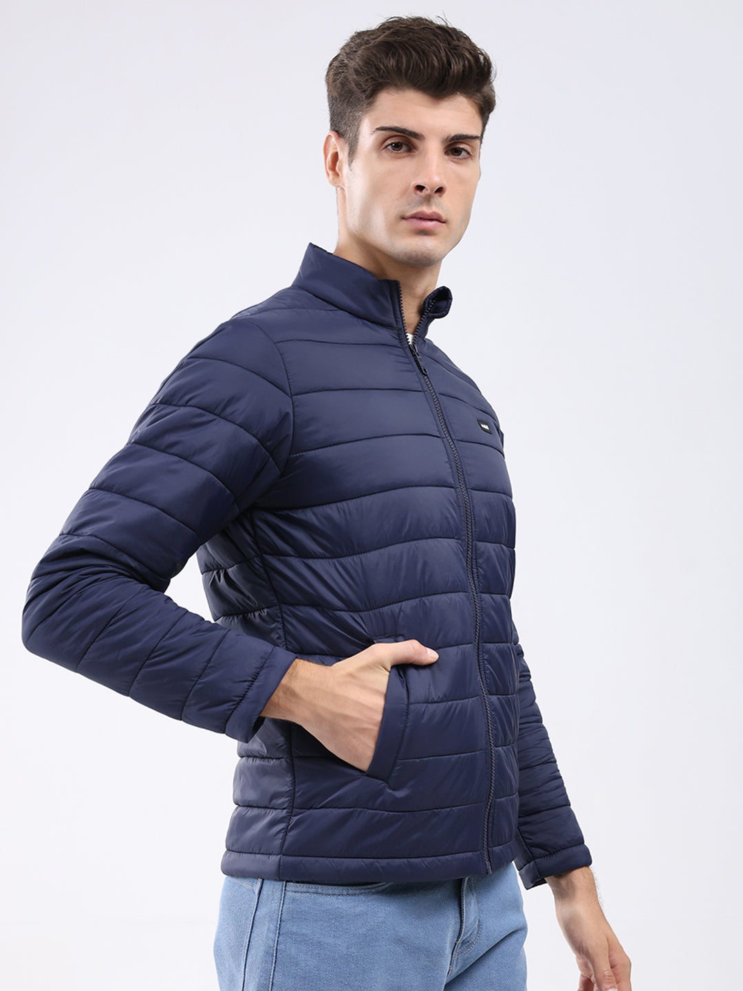 Rock.it Men Navy Blue Solid Collar Full Sleeve Jacket