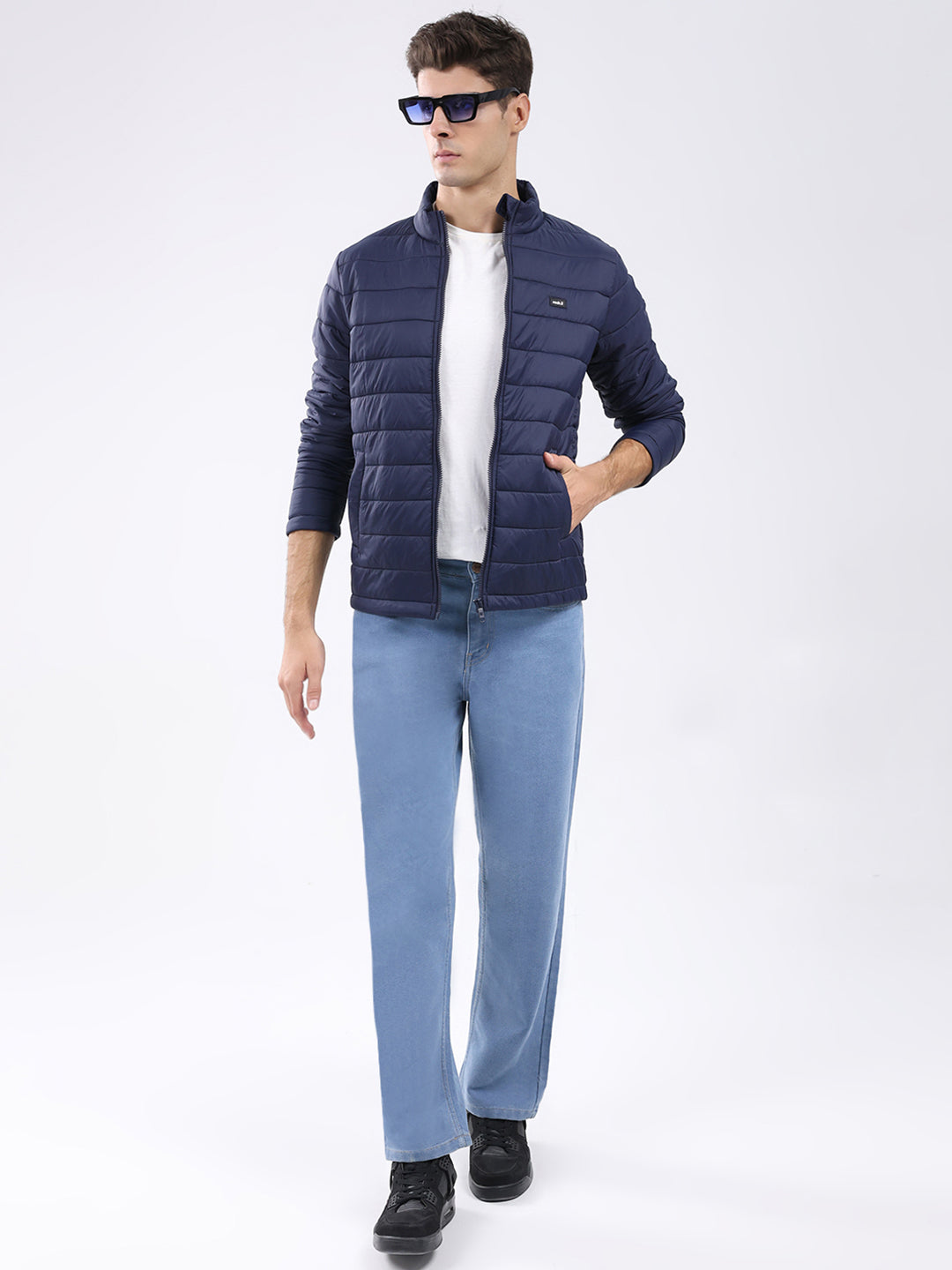 Rock.it Men Navy Blue Solid Collar Full Sleeve Jacket