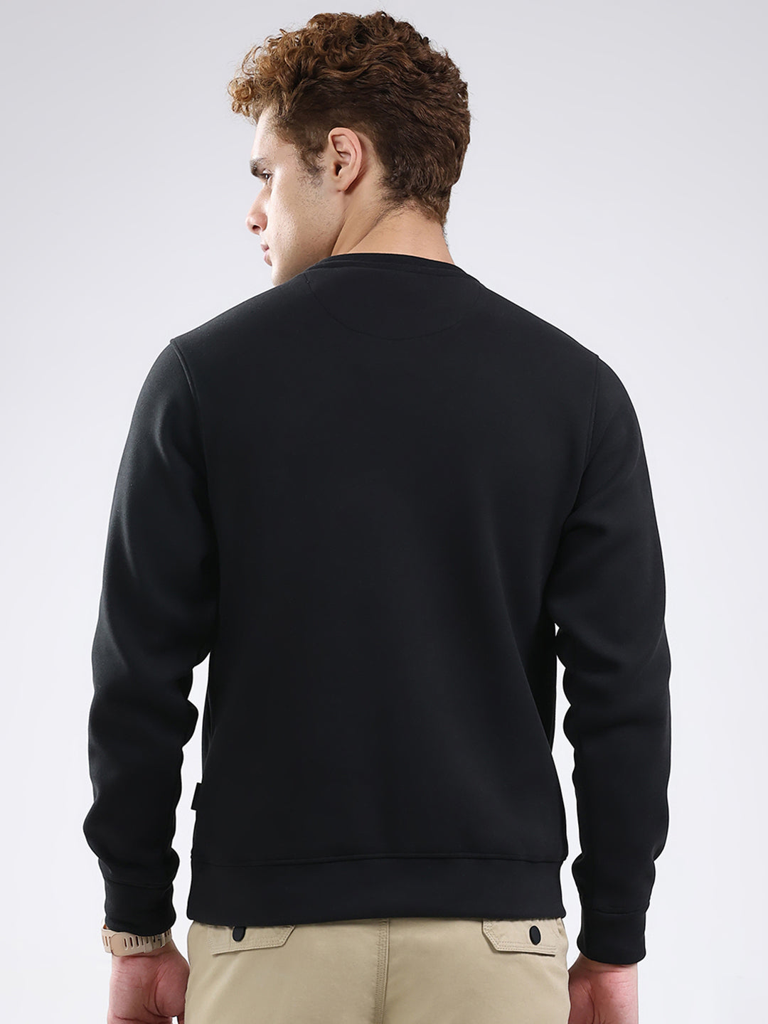 Rock.it Men Black Solid Round Neck Full Sleeve Sweatshirt