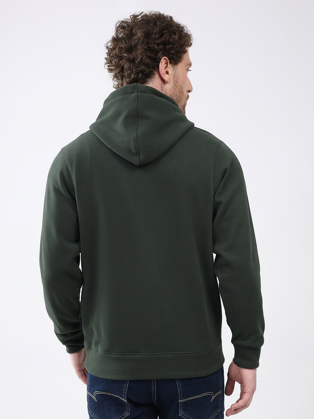 Rock.it Men Olive Solid Hooded Full Sleeve Sweatshirt