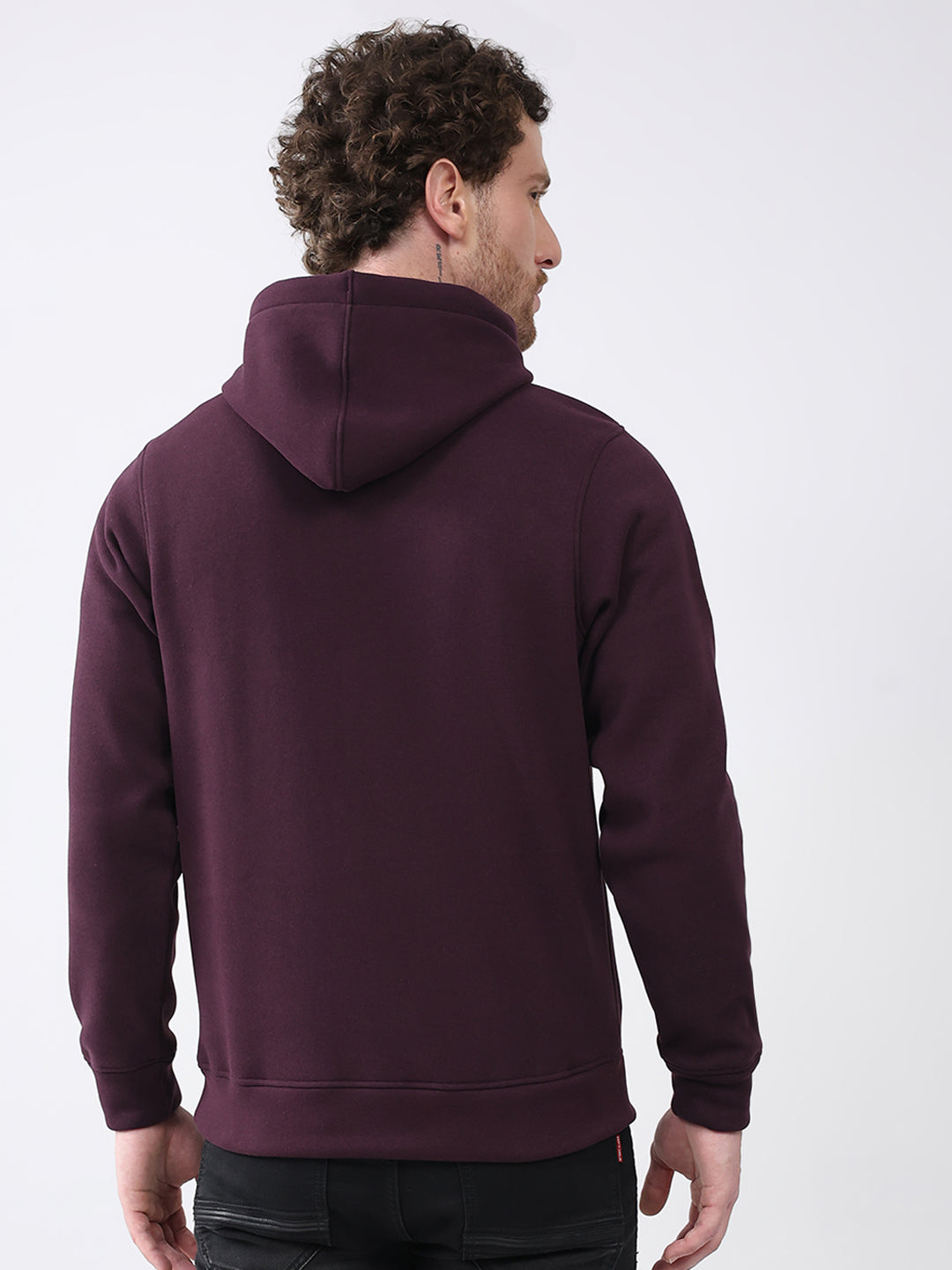 Rock.it Men Maroon Solid Hooded Full Sleeve Sweatshirt