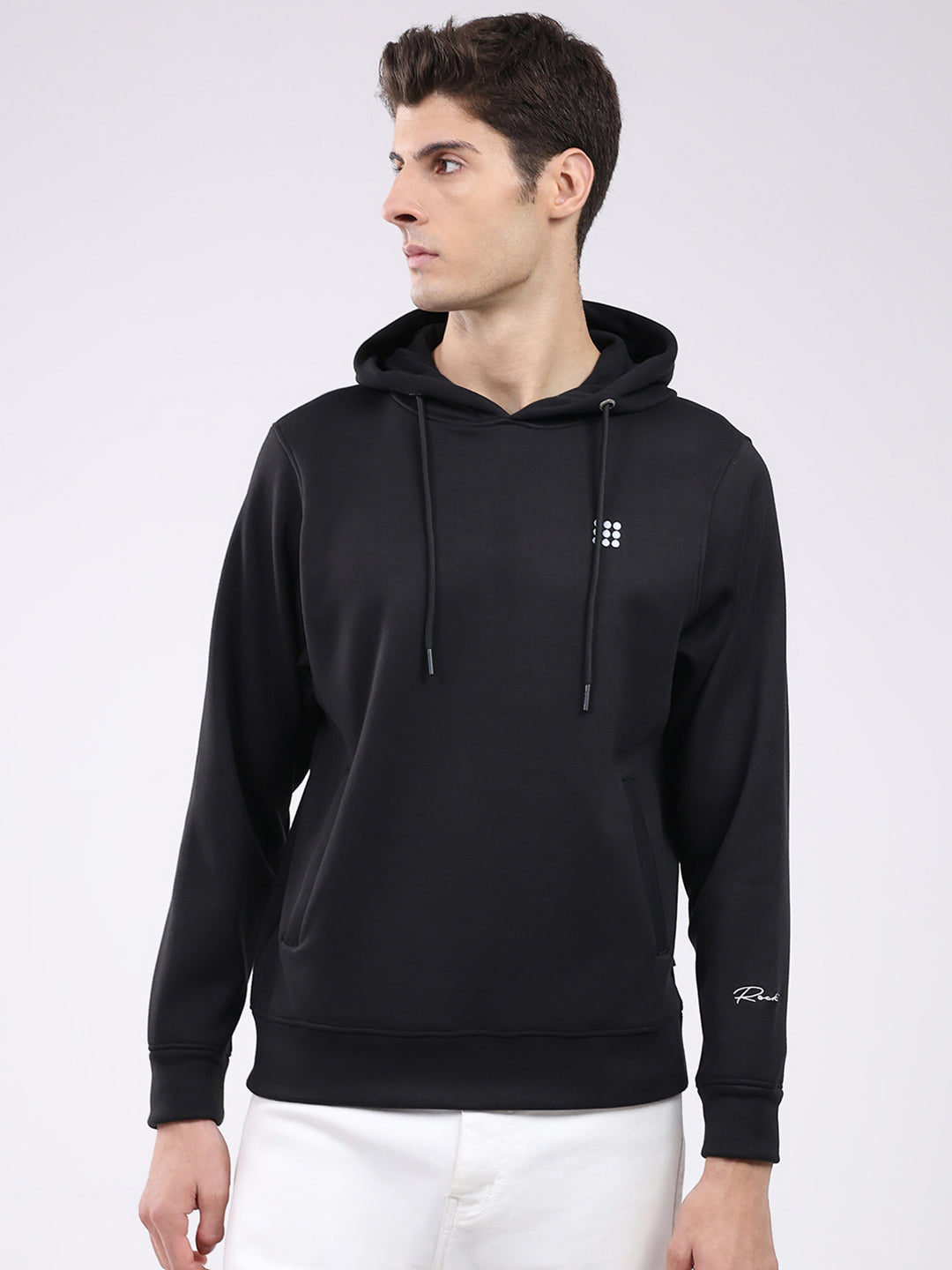 Rock.it Men Black Solid Hooded Full Sleeve Sweatshirt