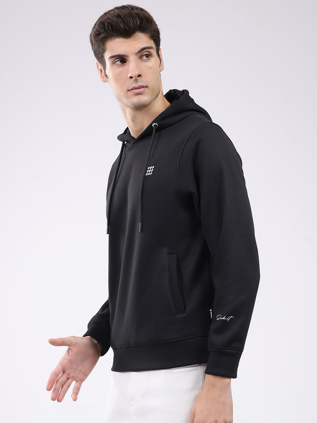 Rock.it Men Black Solid Hooded Full Sleeve Sweatshirt
