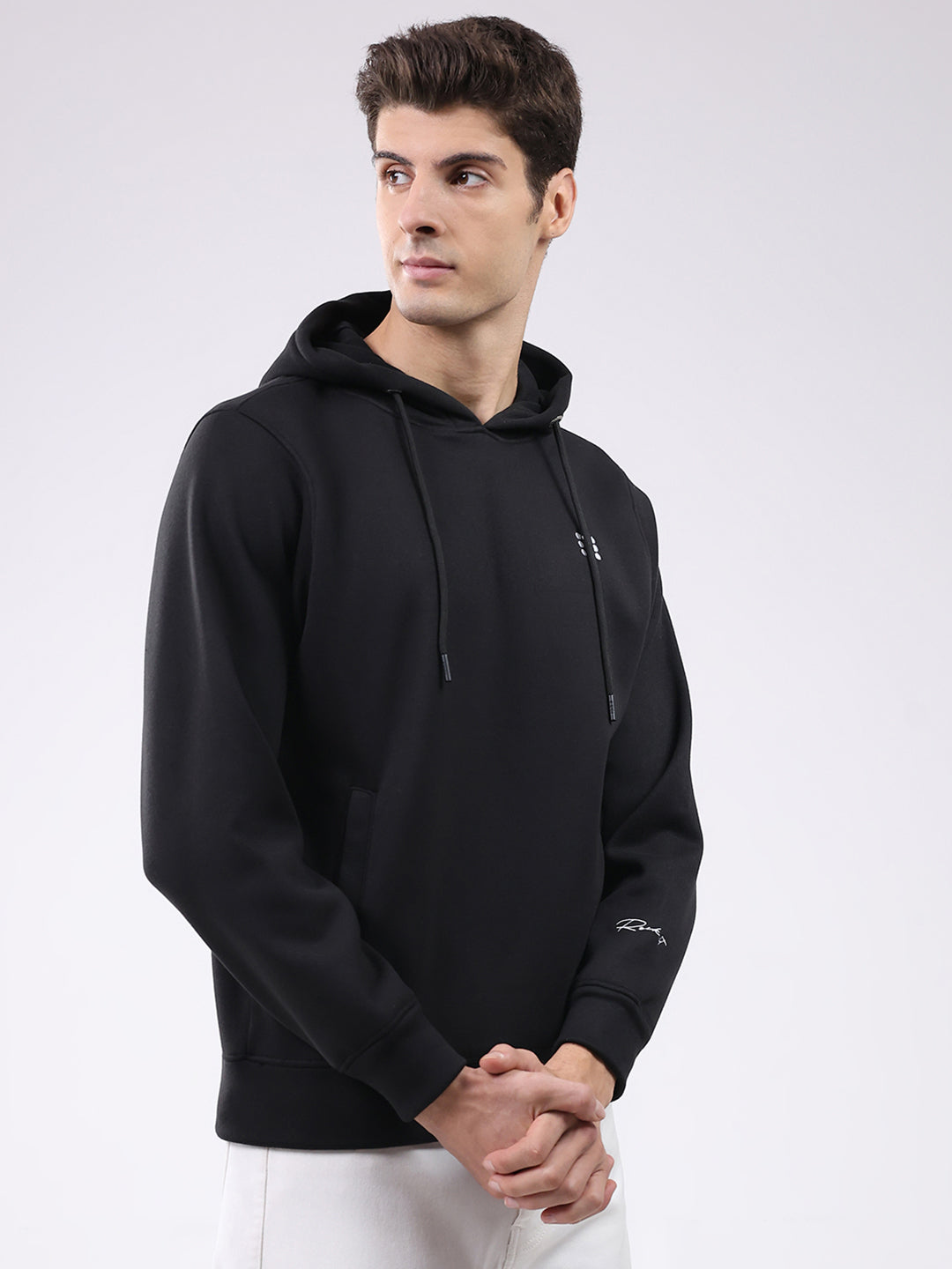 Rock.it Men Black Solid Hooded Full Sleeve Sweatshirt