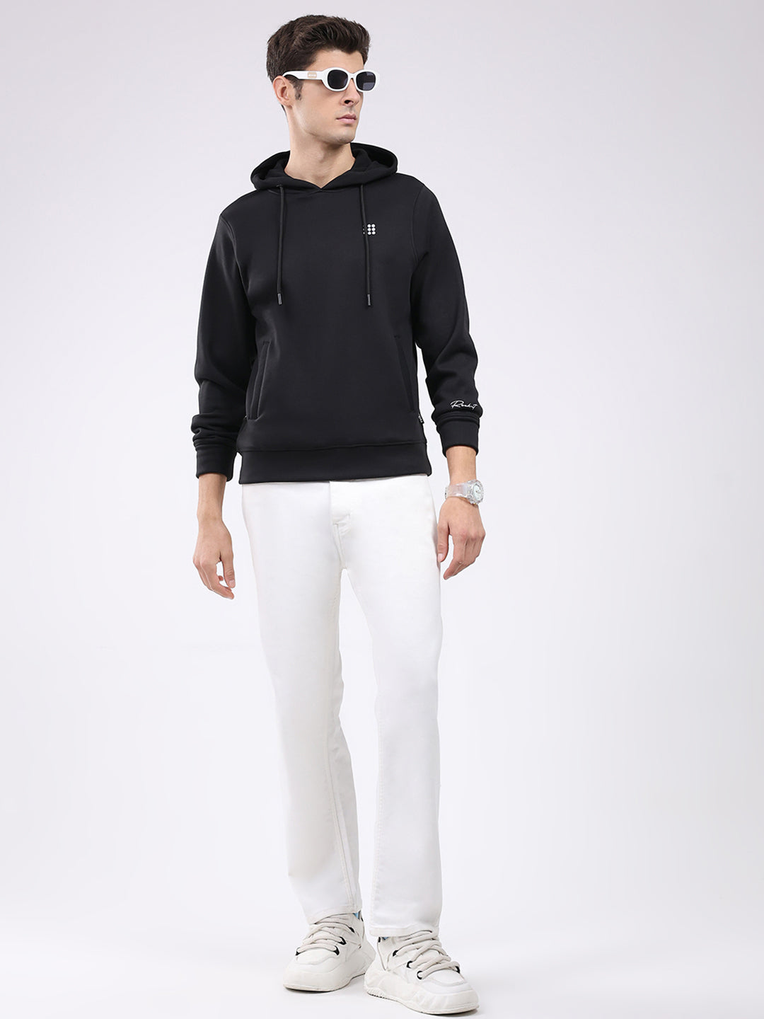 Rock.it Men Black Solid Hooded Full Sleeve Sweatshirt