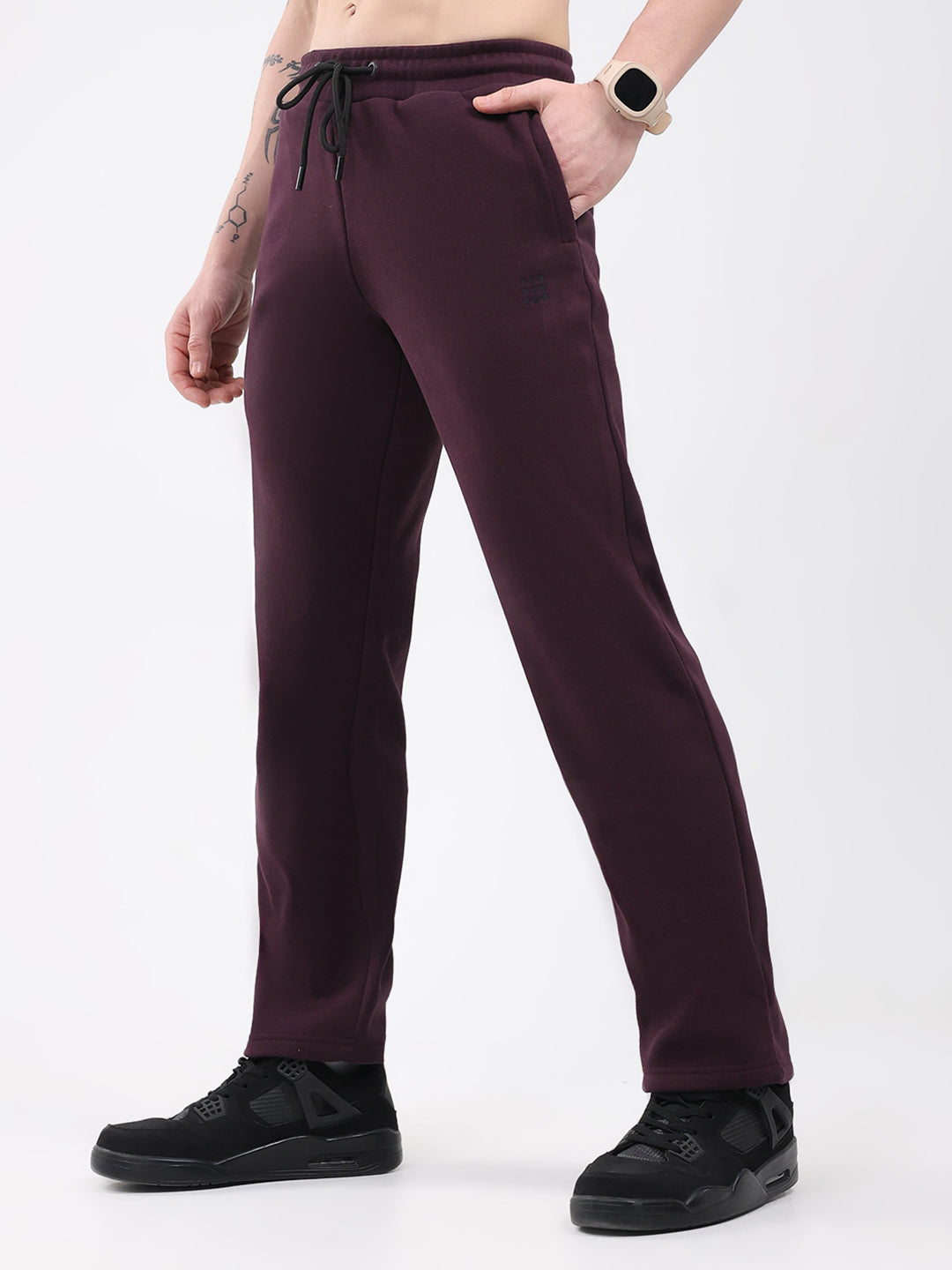 Rock.it Men Maroon Solid Regular Fit Winter Lower