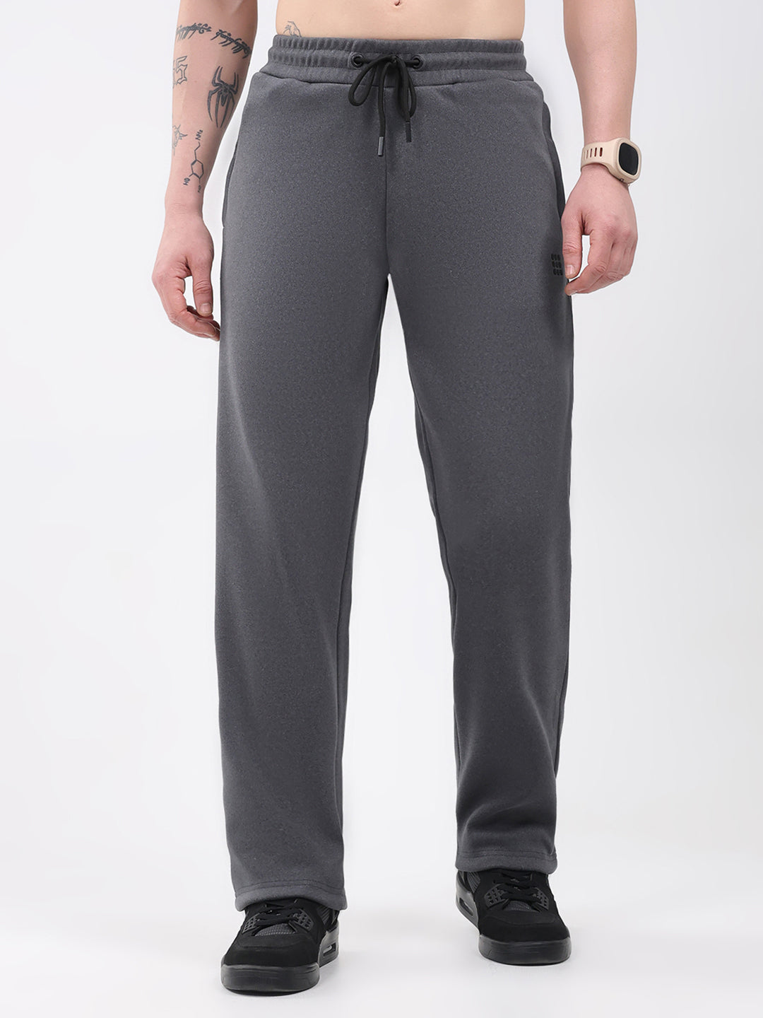 Rock.it Men Grey Solid Regular Fit Winter Lower