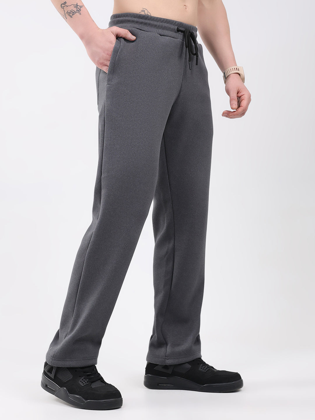 Rock.it Men Grey Solid Regular Fit Winter Lower