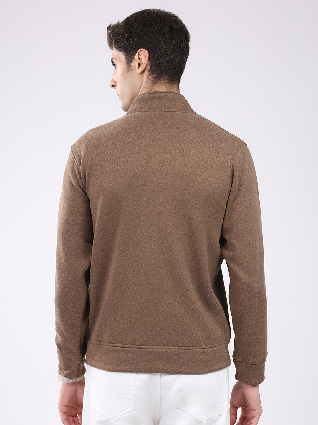Rock.it Men Brown Solid Mock Neck Full Sleeve Sweatshirt