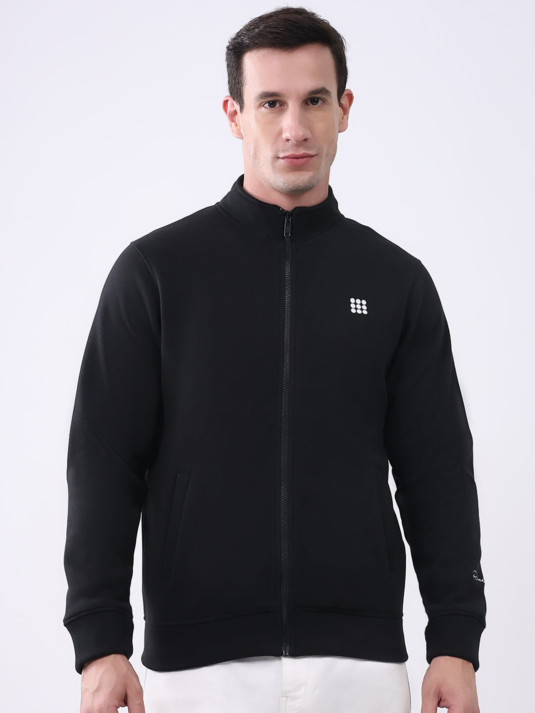 Rock.it Men Black Solid Mock Neck Full Sleeve Sweatshirt