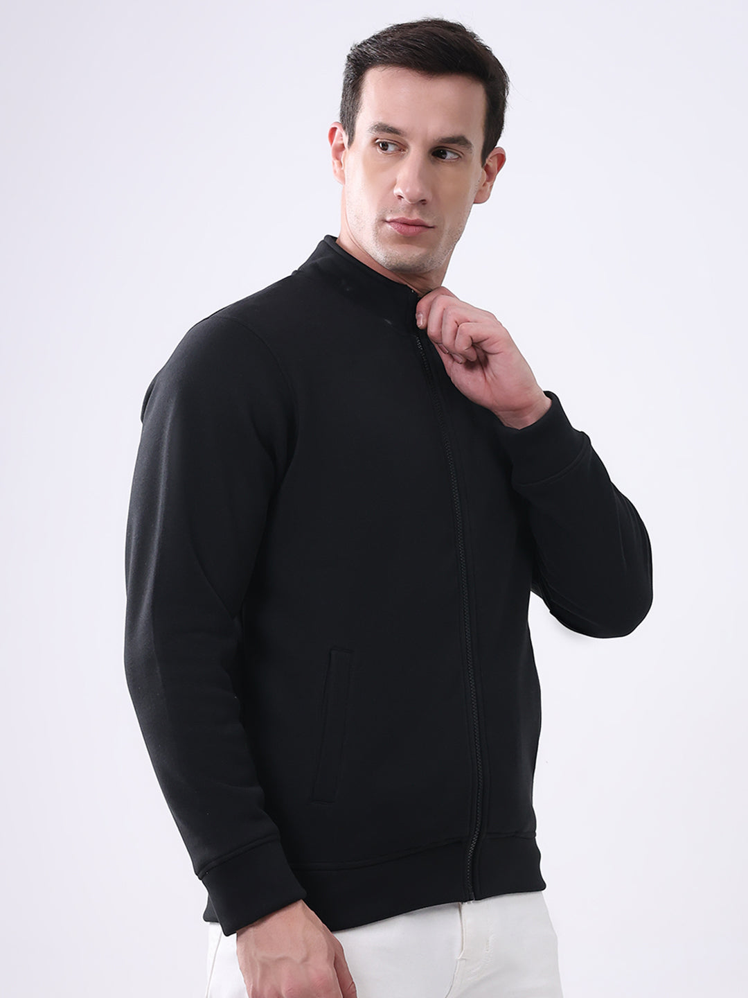 Rock.it Men Black Solid Mock Neck Full Sleeve Sweatshirt