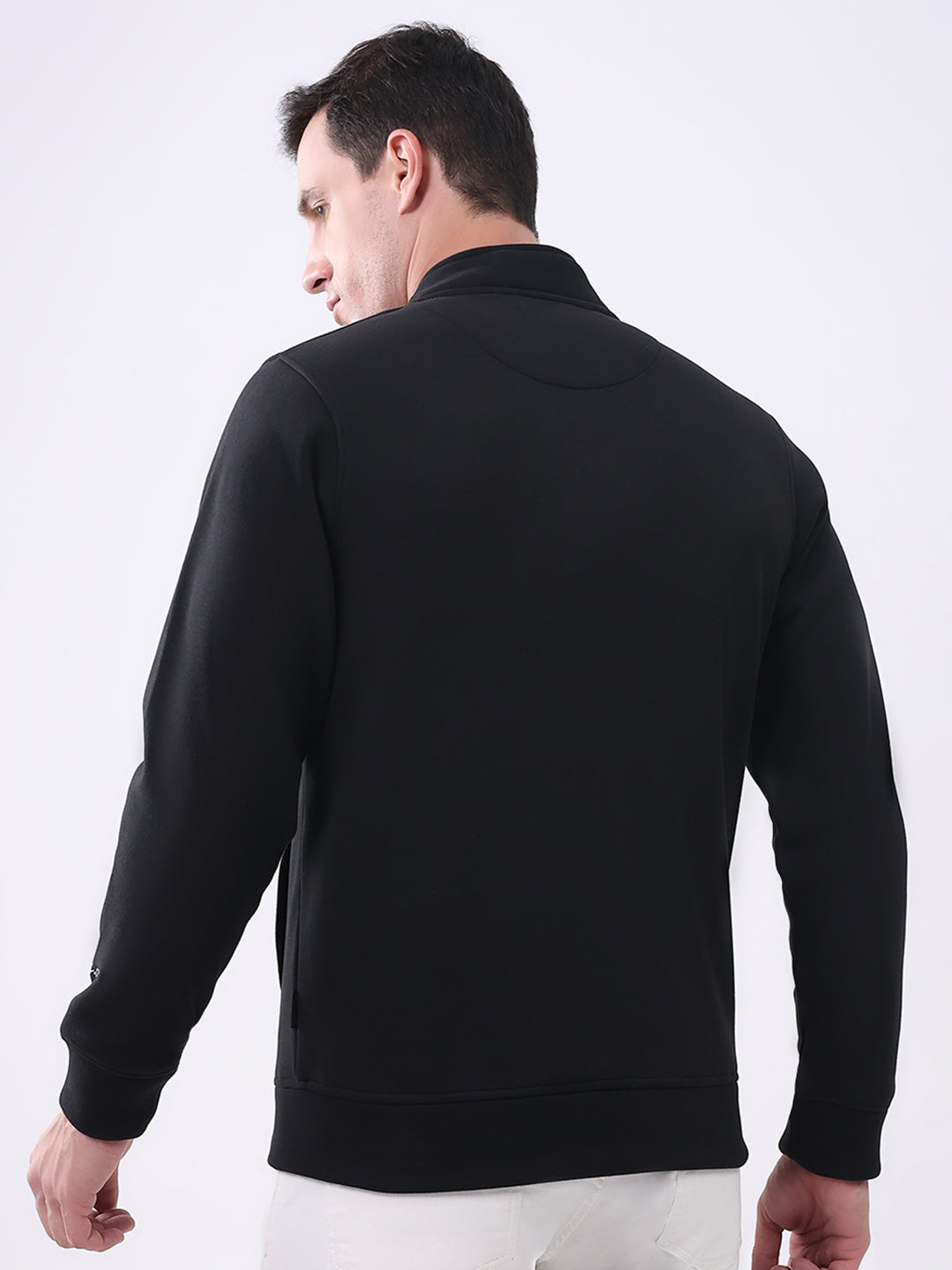 Rock.it Men Black Solid Mock Neck Full Sleeve Sweatshirt