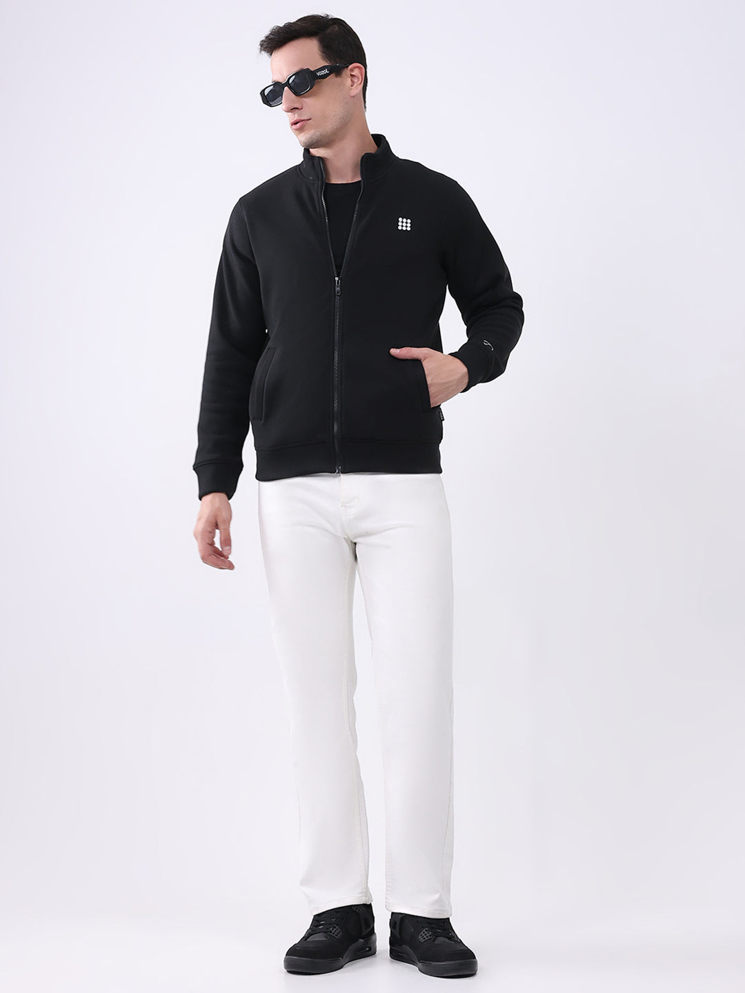 Rock.it Men Black Solid Mock Neck Full Sleeve Sweatshirt