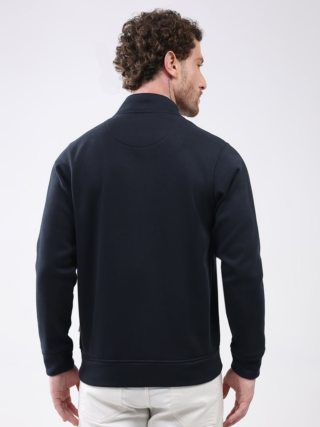 Rock.it Men Navy Blue Solid Mock Neck Full Sleeve Sweatshirt