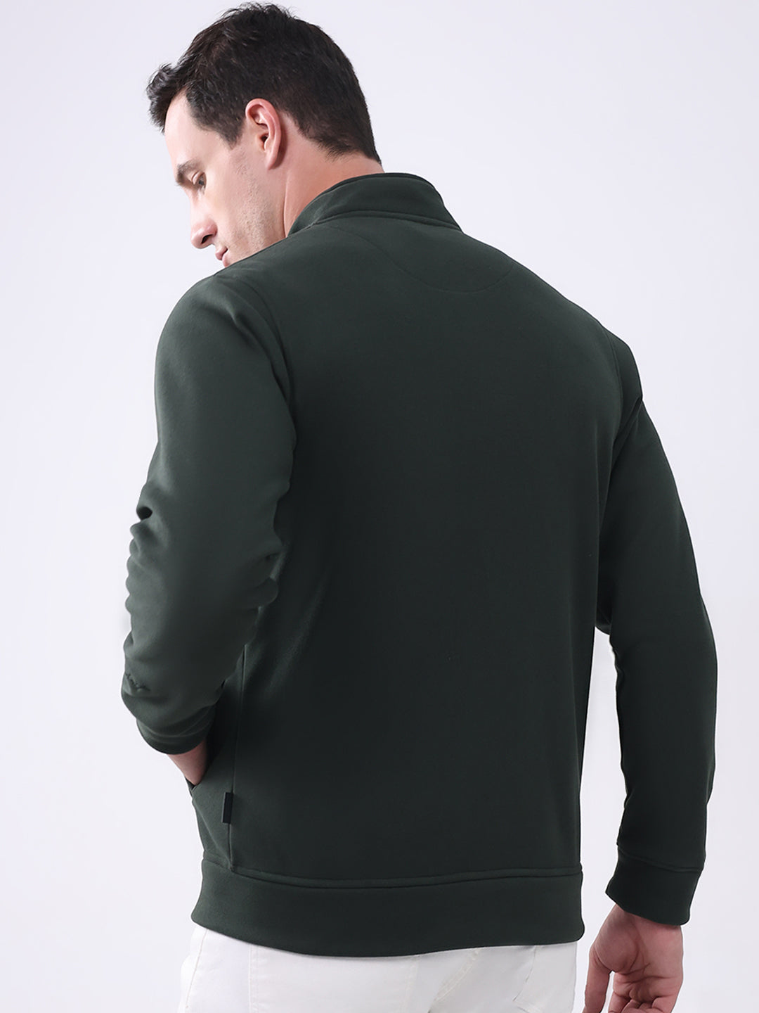Rock.it Men Olive Solid Mock Neck Full Sleeve Sweatshirt