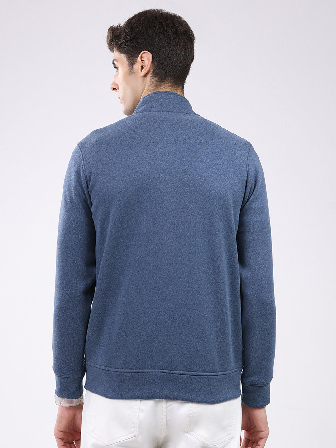 Rock.it Men Blue Solid Mock Neck Full Sleeve Sweatshirt