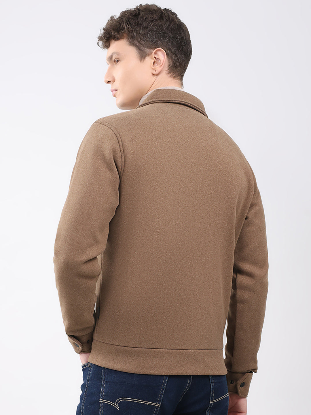 Rock.it Men Brown Solid Collar Full Sleeve Knitted Jacket