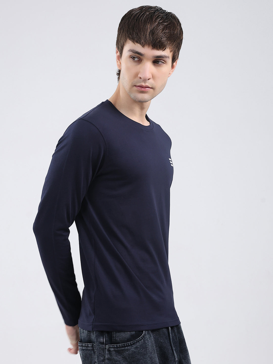 Rock.it Men Navy Blue Solid Round Neck Full Sleeve Winter T-Shirt