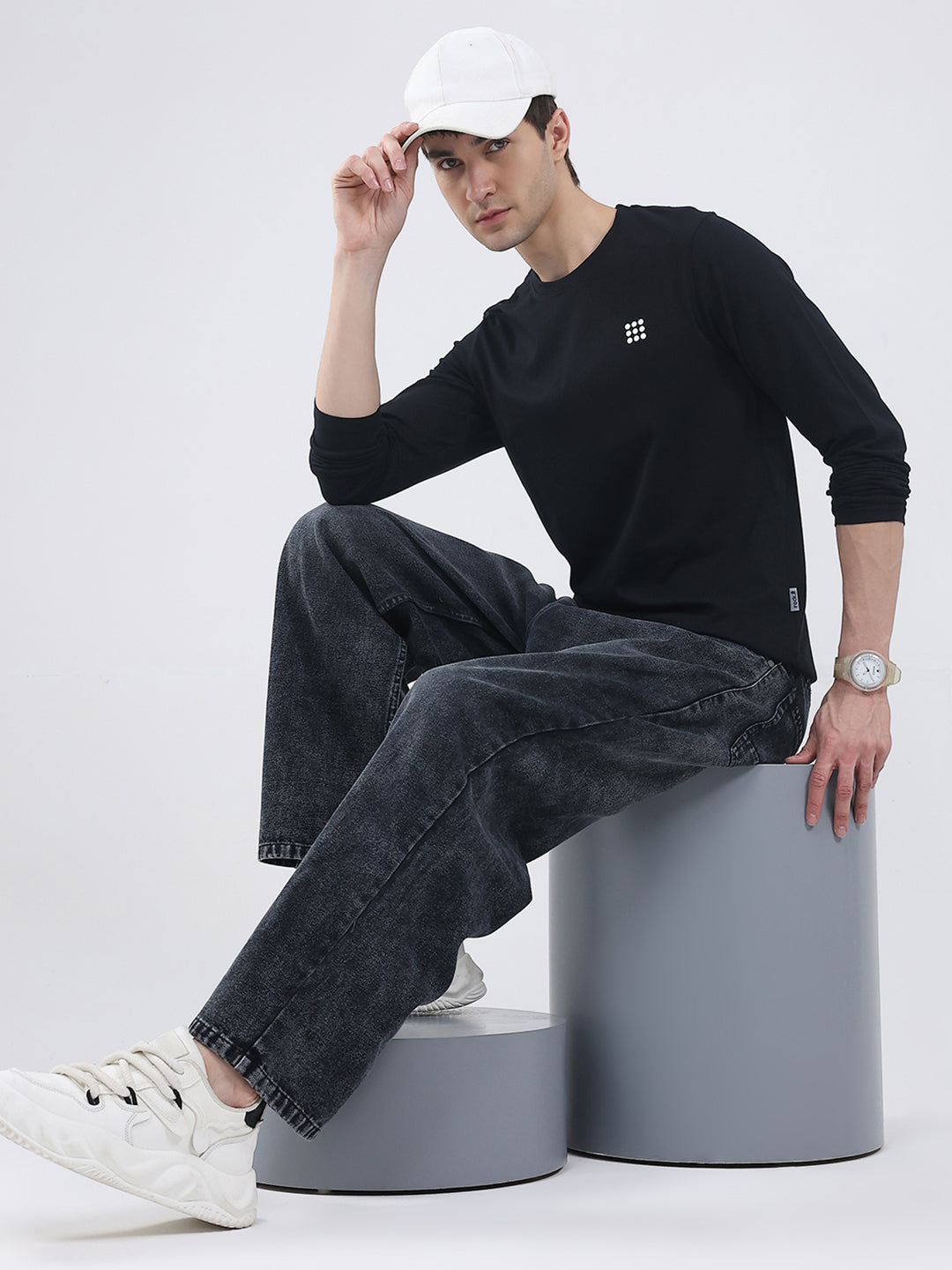 Rock.it Men Black Solid Round Neck Full Sleeve Winter T-Shirt