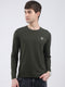 Rock.it Men Olive Solid Round Neck Full Sleeve Winter T-Shirt