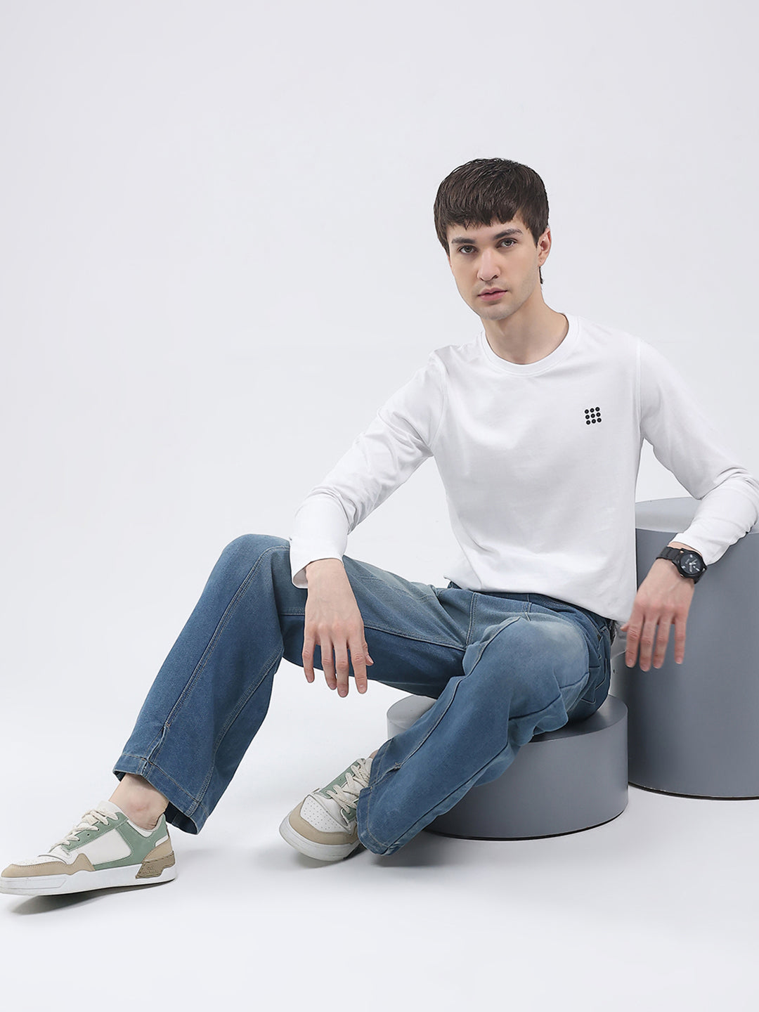 Rock.it Men White Solid Round Neck Full Sleeve Winter T-Shirt