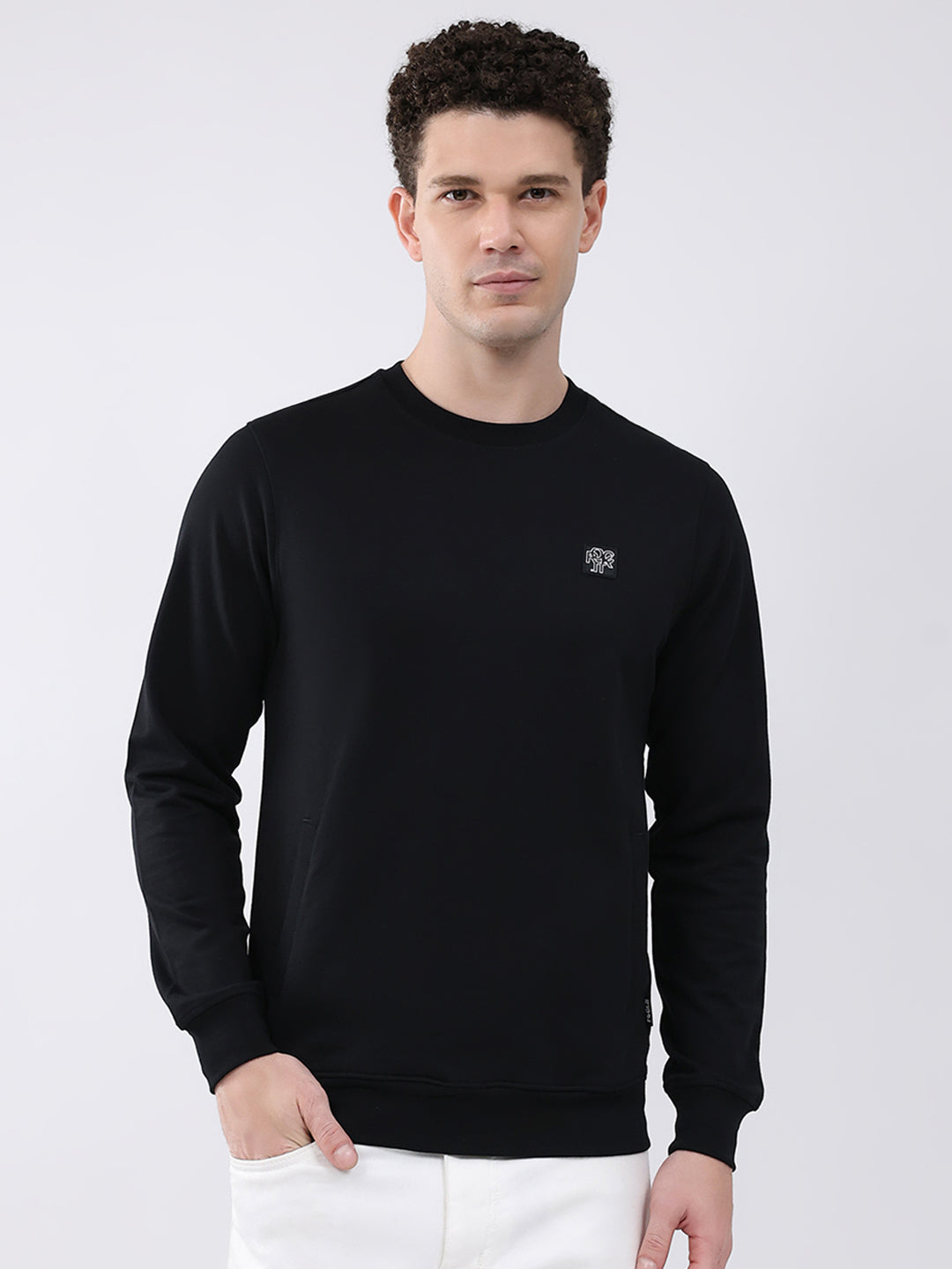 Rock.it Men Black Solid Round Neck Full Sleeve Sweatshirt
