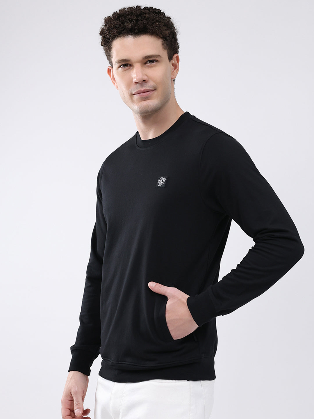 Rock.it Men Black Solid Round Neck Full Sleeve Sweatshirt