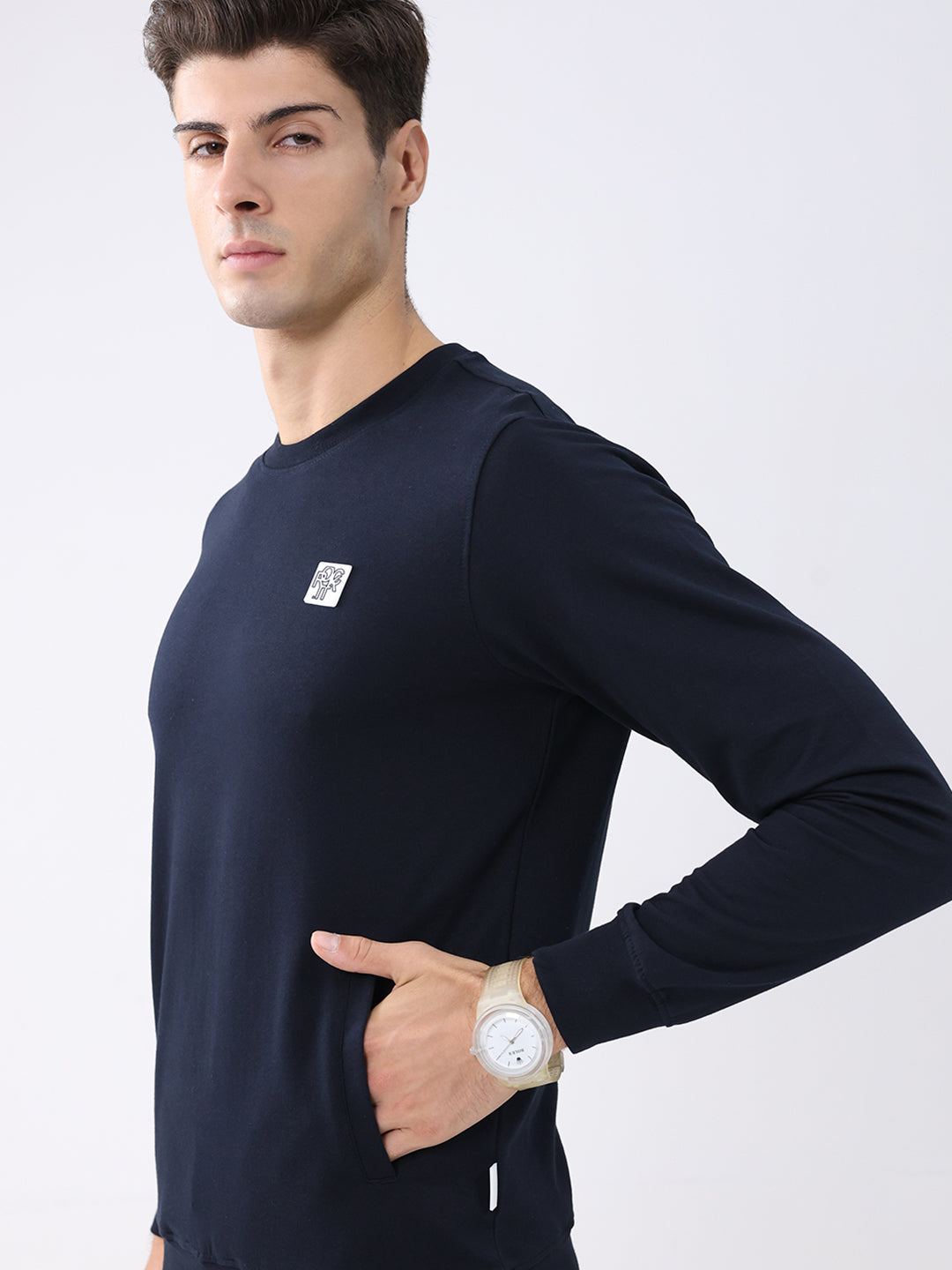Rock.it Men Navy Blue Solid Round Neck Full Sleeve Sweatshirt