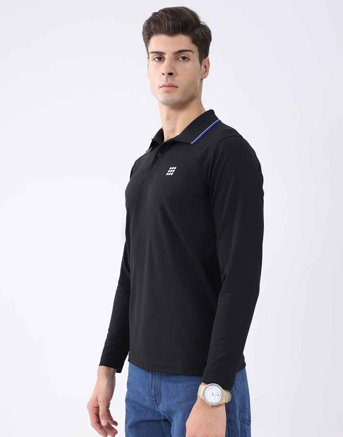Rock.it Men Black Solid Collar Full Sleeve T-Shirt