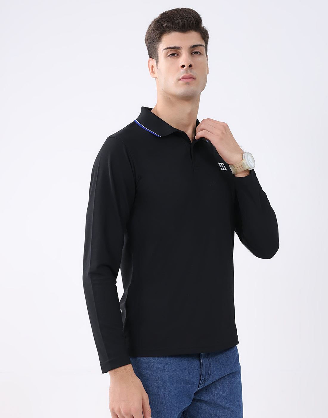 Rock.it Men Black Solid Collar Full Sleeve T-Shirt