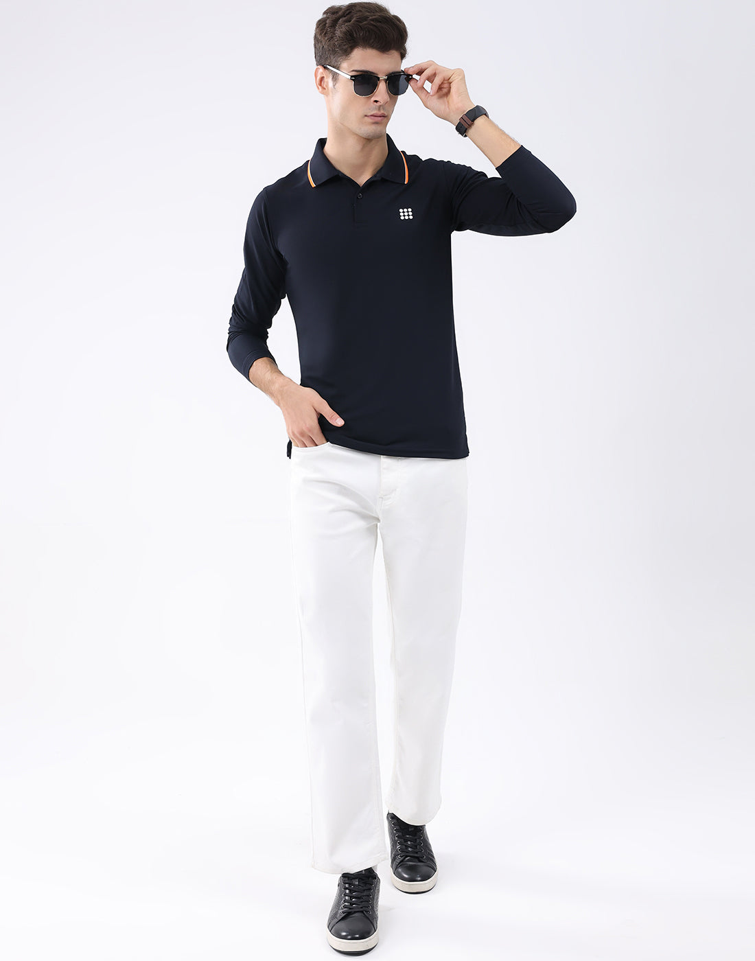 Rock.it Men Navy Blue Solid Collar Full Sleeve T-Shirt
