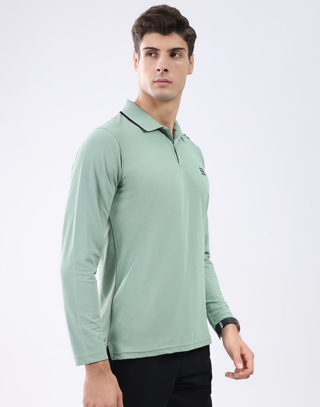 Rock.it Men Light Green Solid Collar Full Sleeve T-Shirt