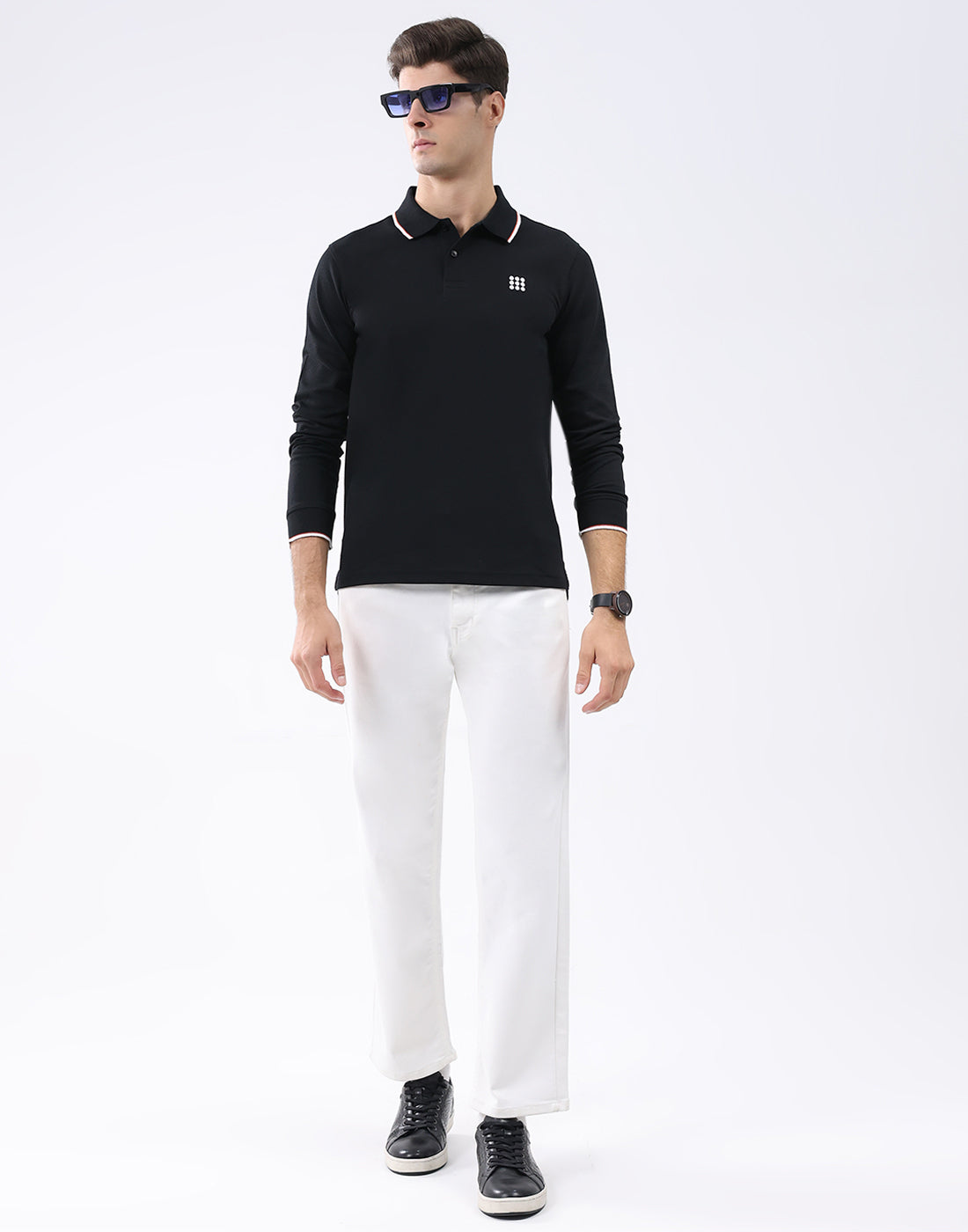 Rock.it Men Black Self Design Collar Full Sleeve T-Shirt