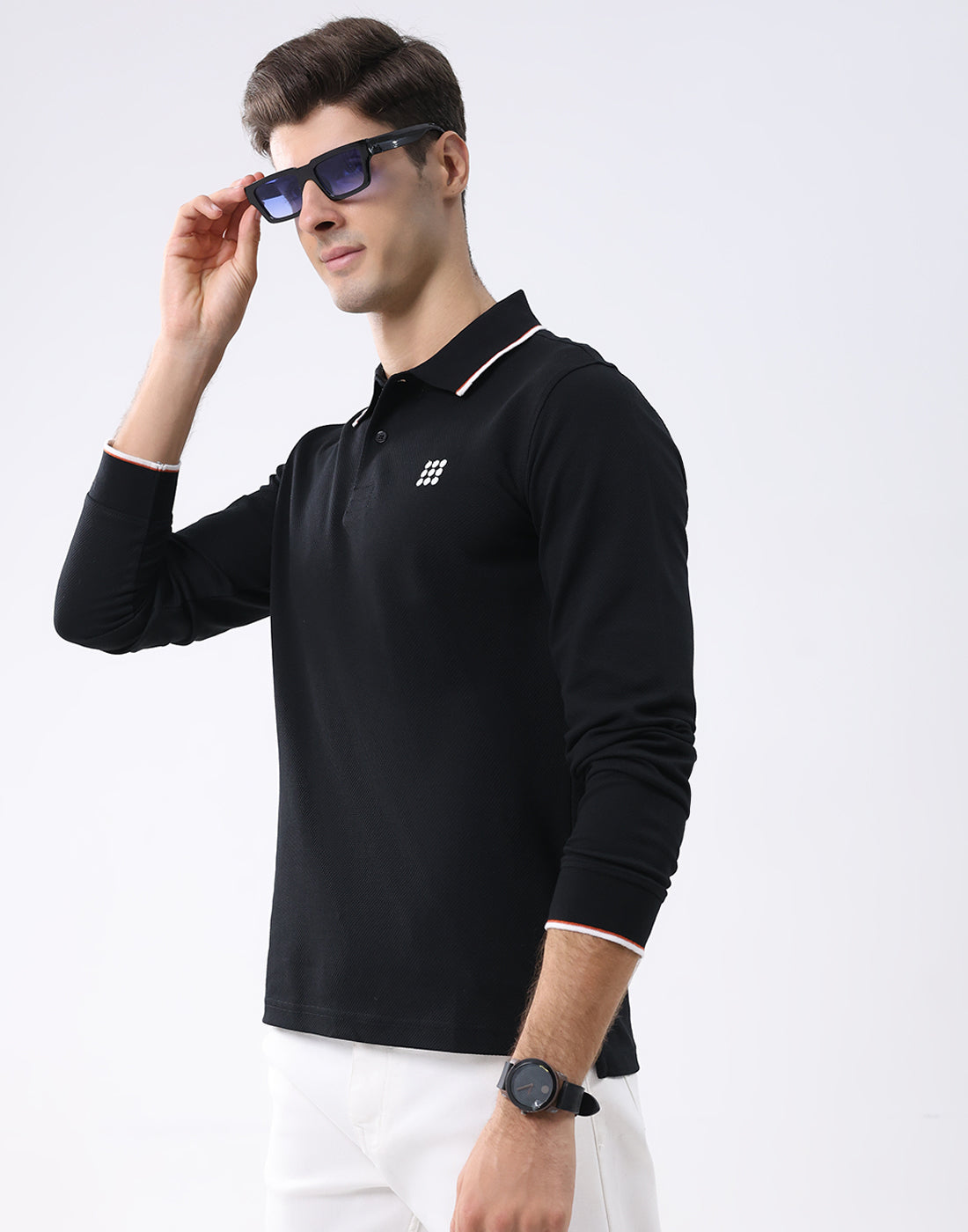 Rock.it Men Black Self Design Collar Full Sleeve T-Shirt