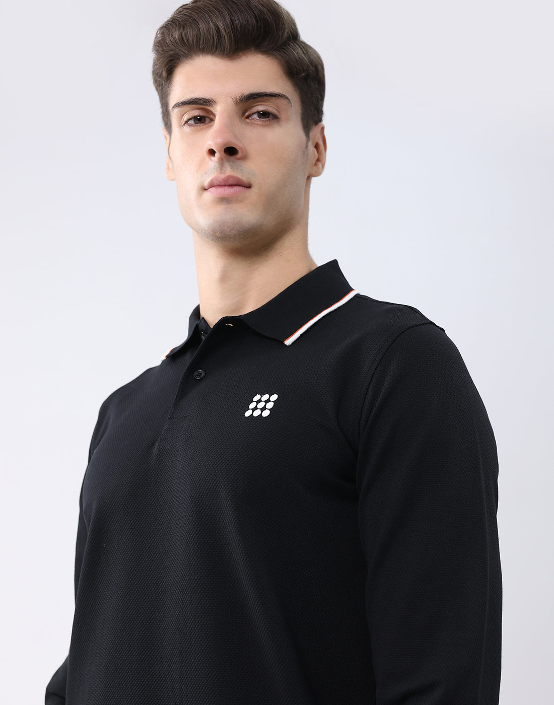 Rock.it Men Black Self Design Collar Full Sleeve T-Shirt