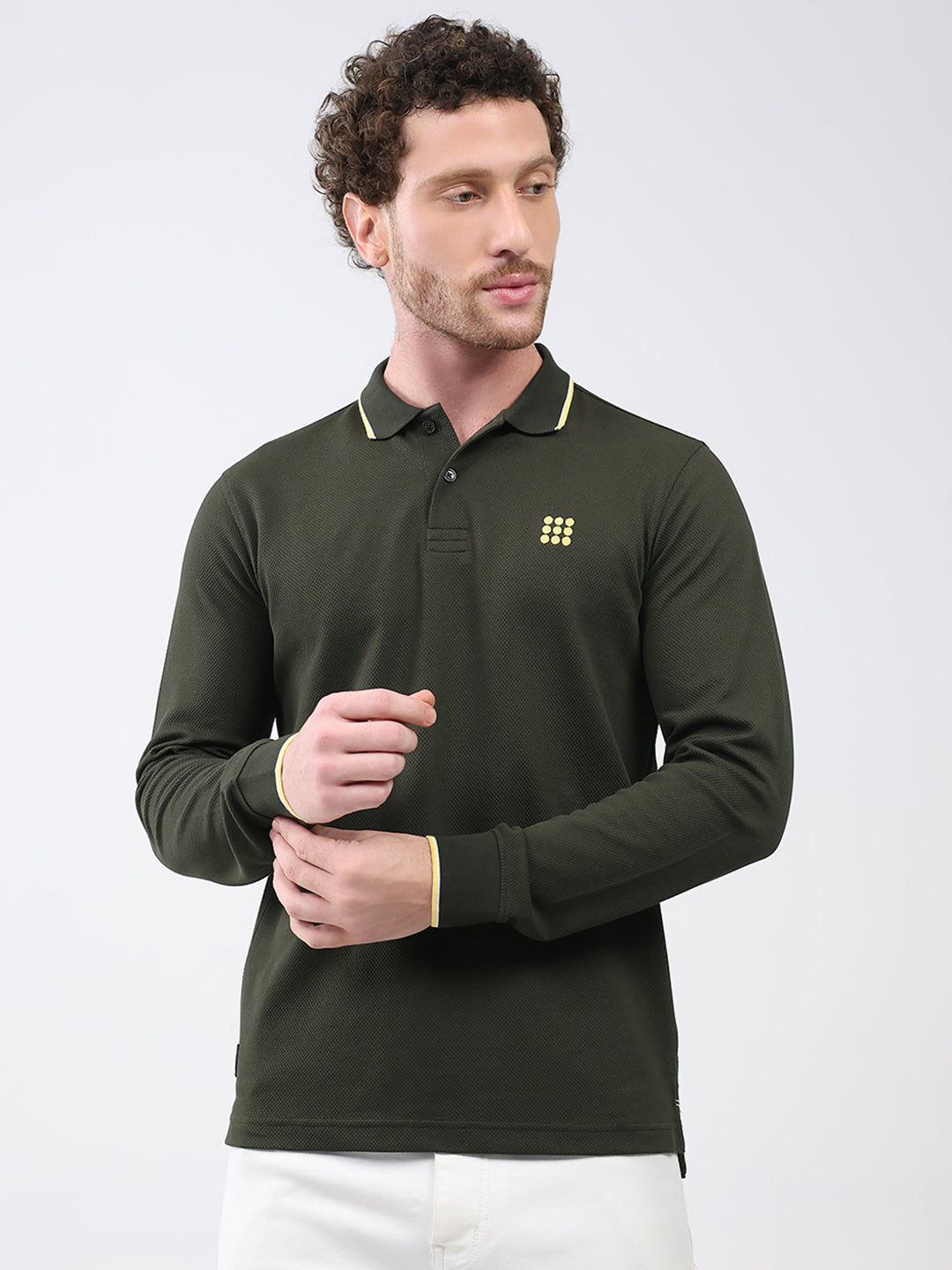 Rock.it Men Olive Solid Collar Full Sleeve Winter T-Shirt