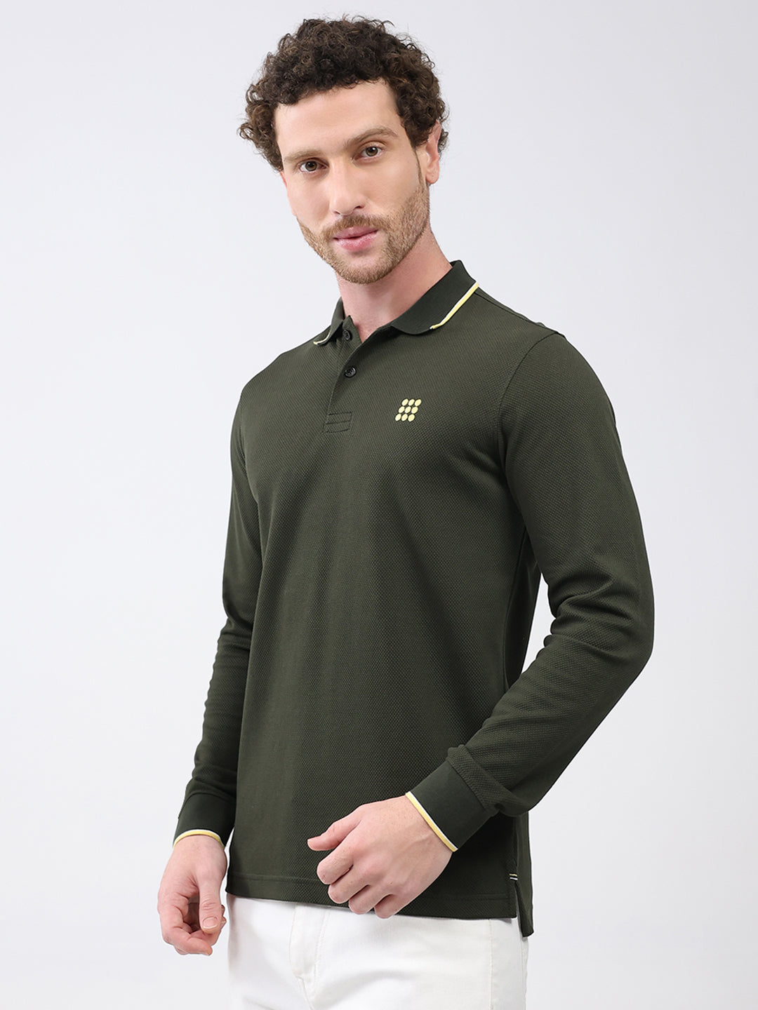 Rock.it Men Olive Solid Collar Full Sleeve Winter T-Shirt