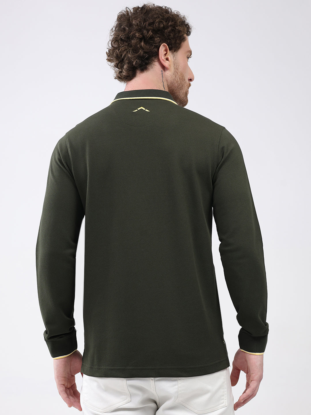 Rock.it Men Olive Solid Collar Full Sleeve Winter T-Shirt