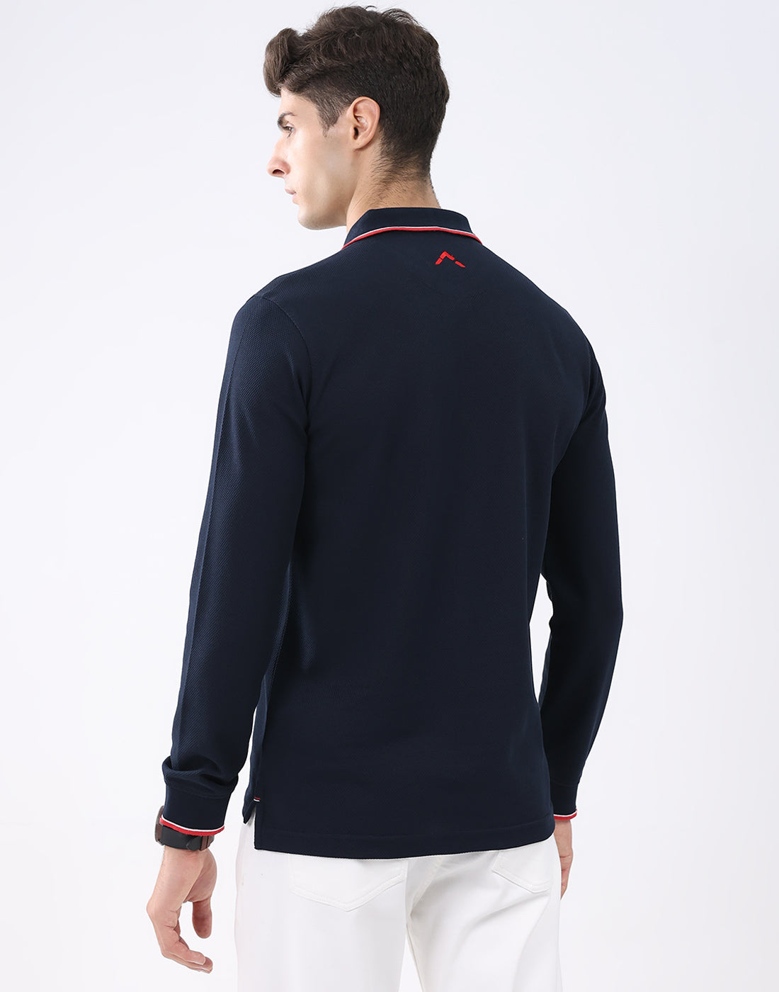 Rock.it Men Navy Blue Self Design Collar Full Sleeve T-Shirt