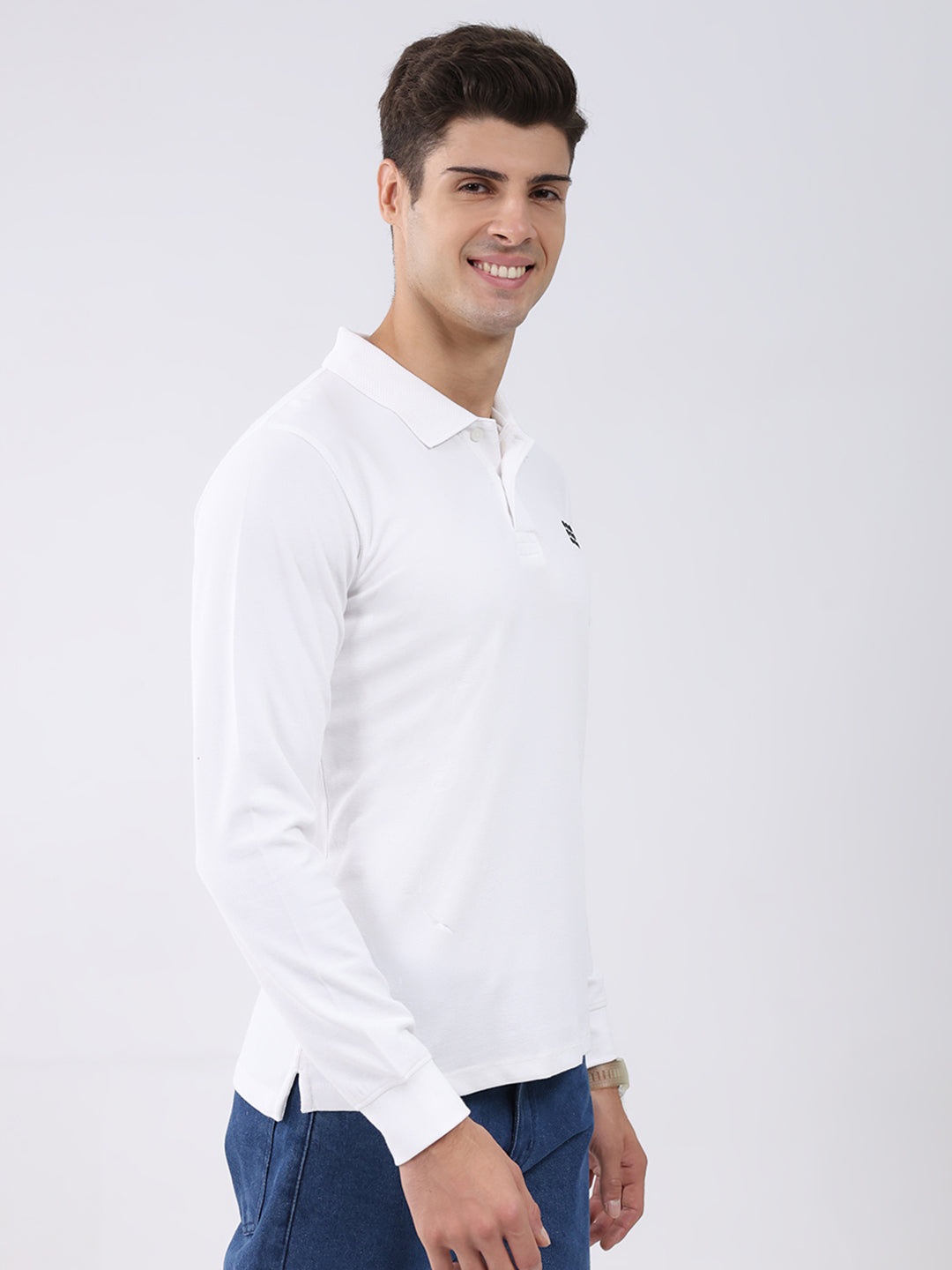 Rock.it Men White Solid Collar Full Sleeve Winter T-Shirt