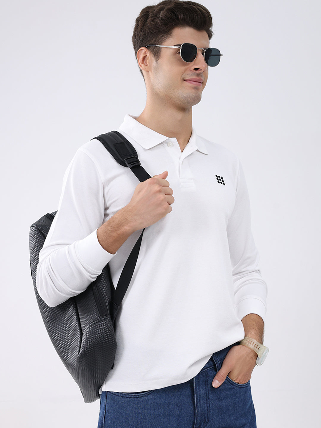 Rock.it Men White Solid Collar Full Sleeve Winter T-Shirt