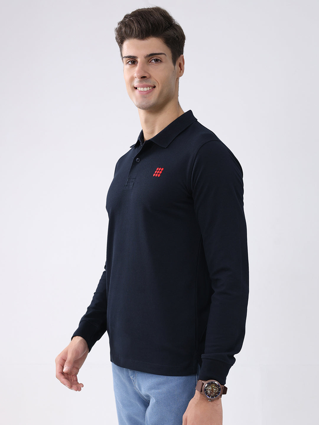 Rock.it Men Navy Blue Solid Collar Full Sleeve Winter T-Shirt