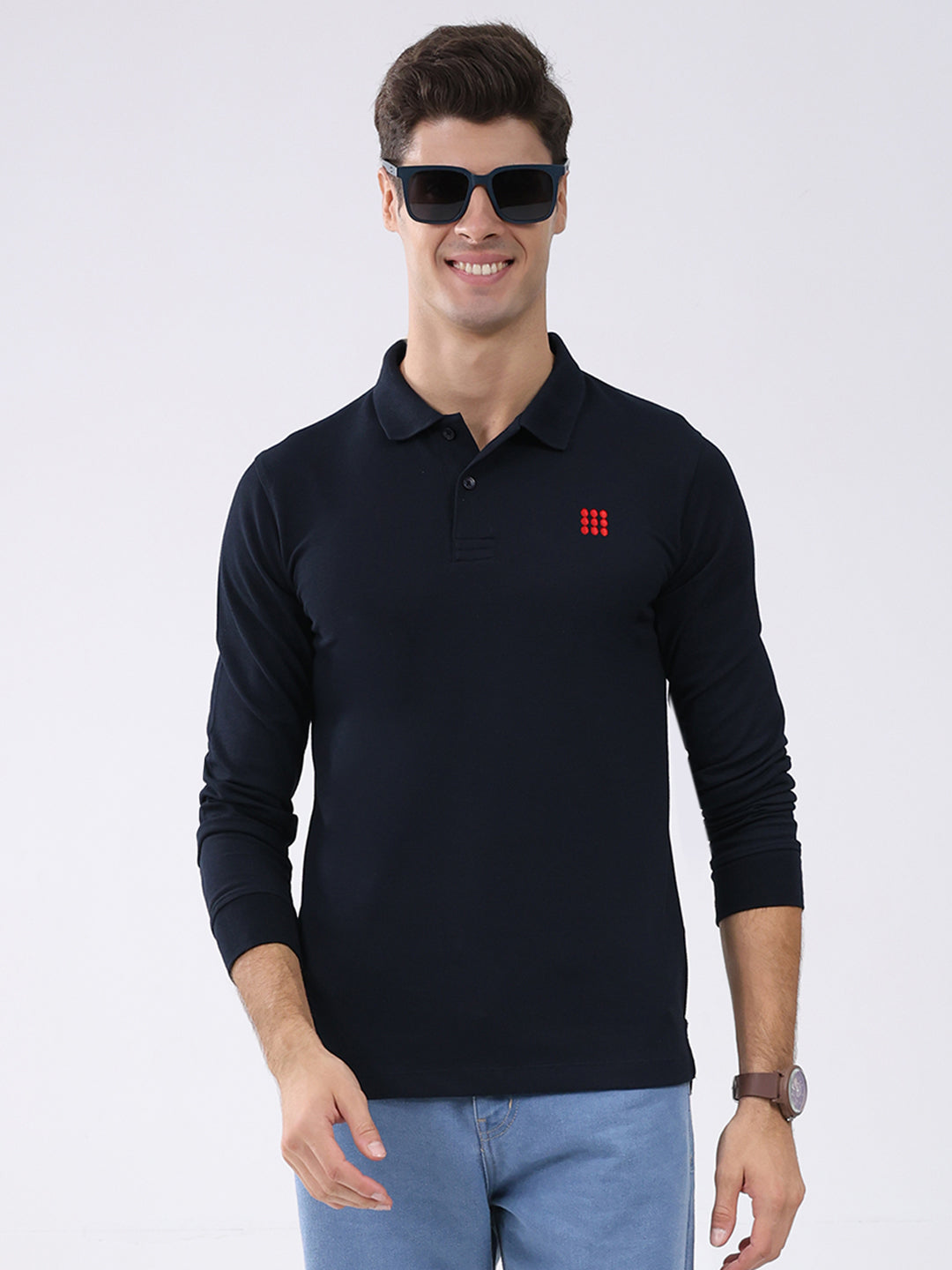 Rock.it Men Navy Blue Solid Collar Full Sleeve Winter T-Shirt
